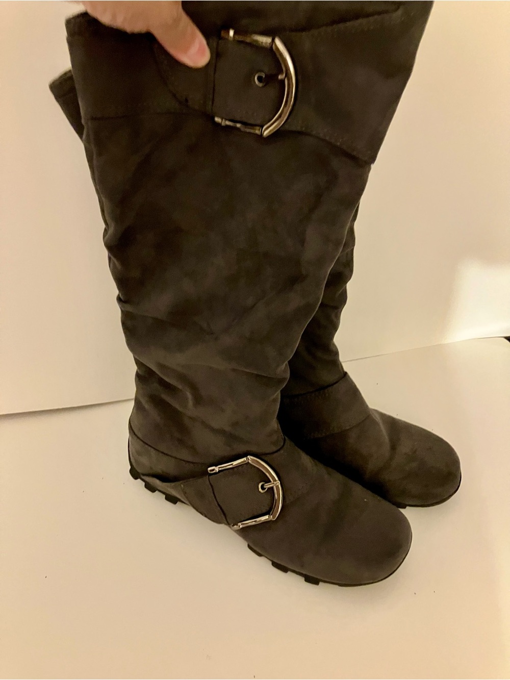 Source Unknown Dark Gray Over-the-Knee Buckle Boots